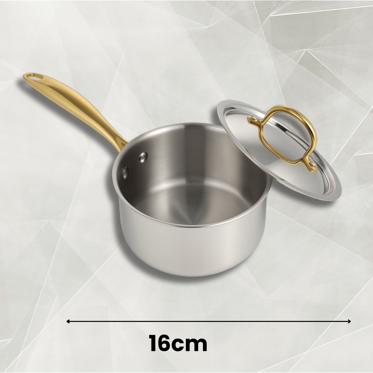Triply Sauce Pan with Lid | PVD Gold Handles