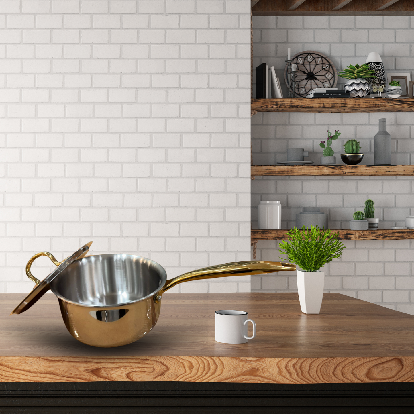 Triply Sauce Pan with Lid | PVD Gold Handles