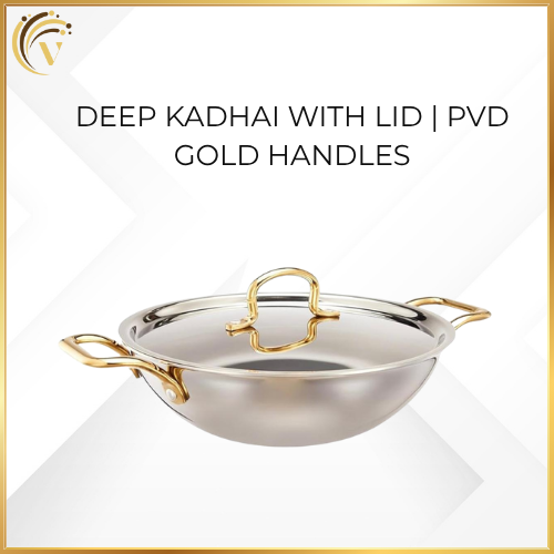 Deep Kadhai with Lid | PVD Gold Handles