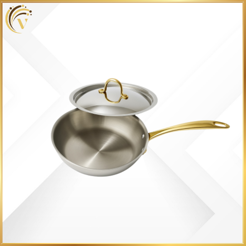 Triply Fry Pan with Lid | PVD Gold Handles