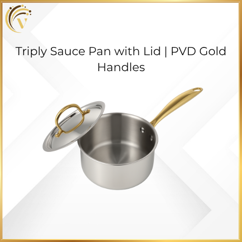 Triply Sauce Pan with Lid | PVD Gold Handles
