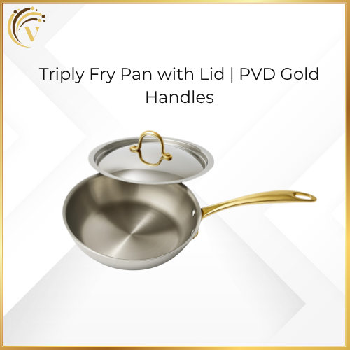 Triply Fry Pan with Lid | PVD Gold Handles