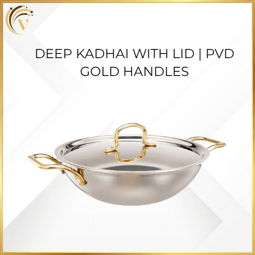 Deep Kadhai with Lid | PVD Gold Handles