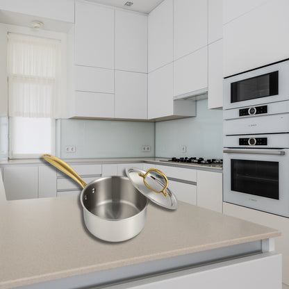 Triply Sauce Pan with Lid | PVD Gold Handles