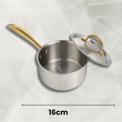 Triply Sauce Pan with Lid | PVD Gold Handles
