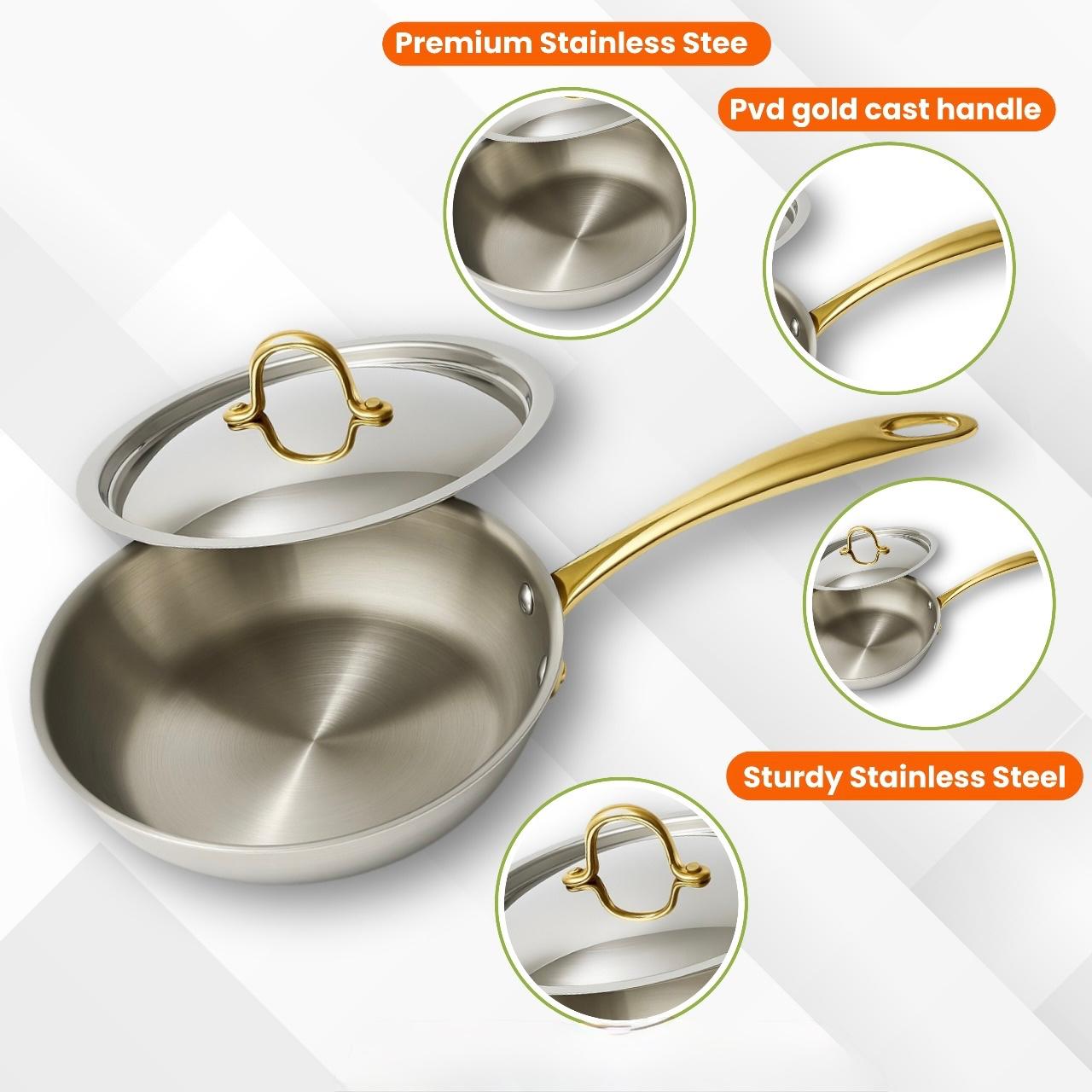 Triply Fry Pan with Lid | PVD Gold Handles